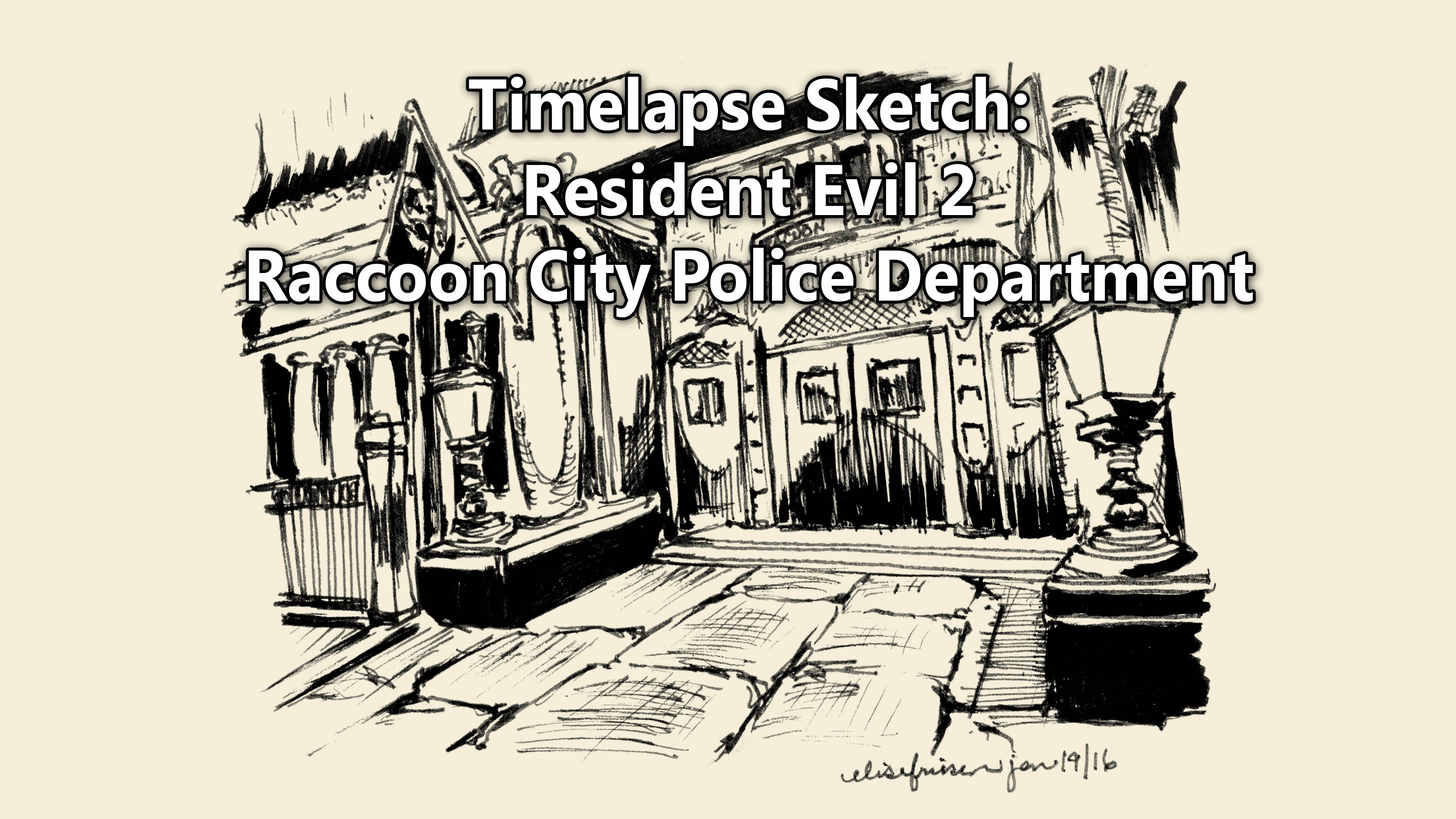 4096x2304 Timelapse Sketch Resident Evil 2 Raccoon City Police Department - Resident Evil Sketch