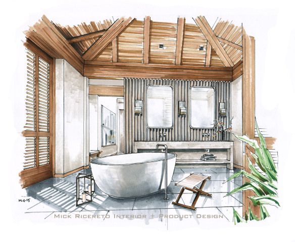 584x479 Hawaii Resort Bathroom Rendering Wow Factor Hawaii - Resort Sketch