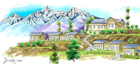 550x259 Sketch Of Gorkha Gaun - Resort Sketch