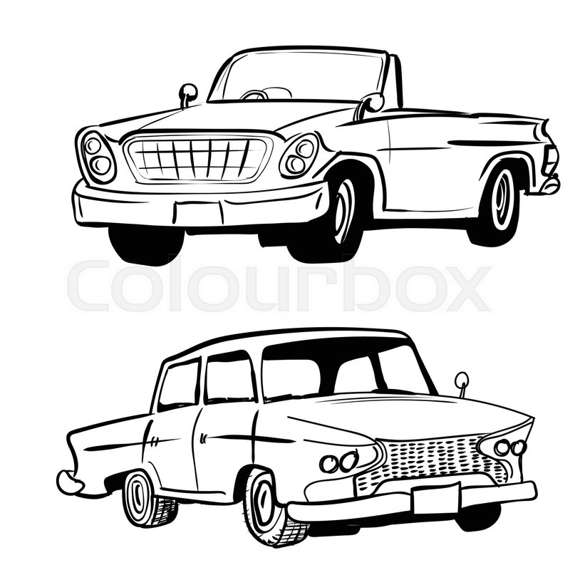 800x800 Hand Drawn Sketch Of Classic Car, Vintage Car, Transport Or - Retro Car Sketch