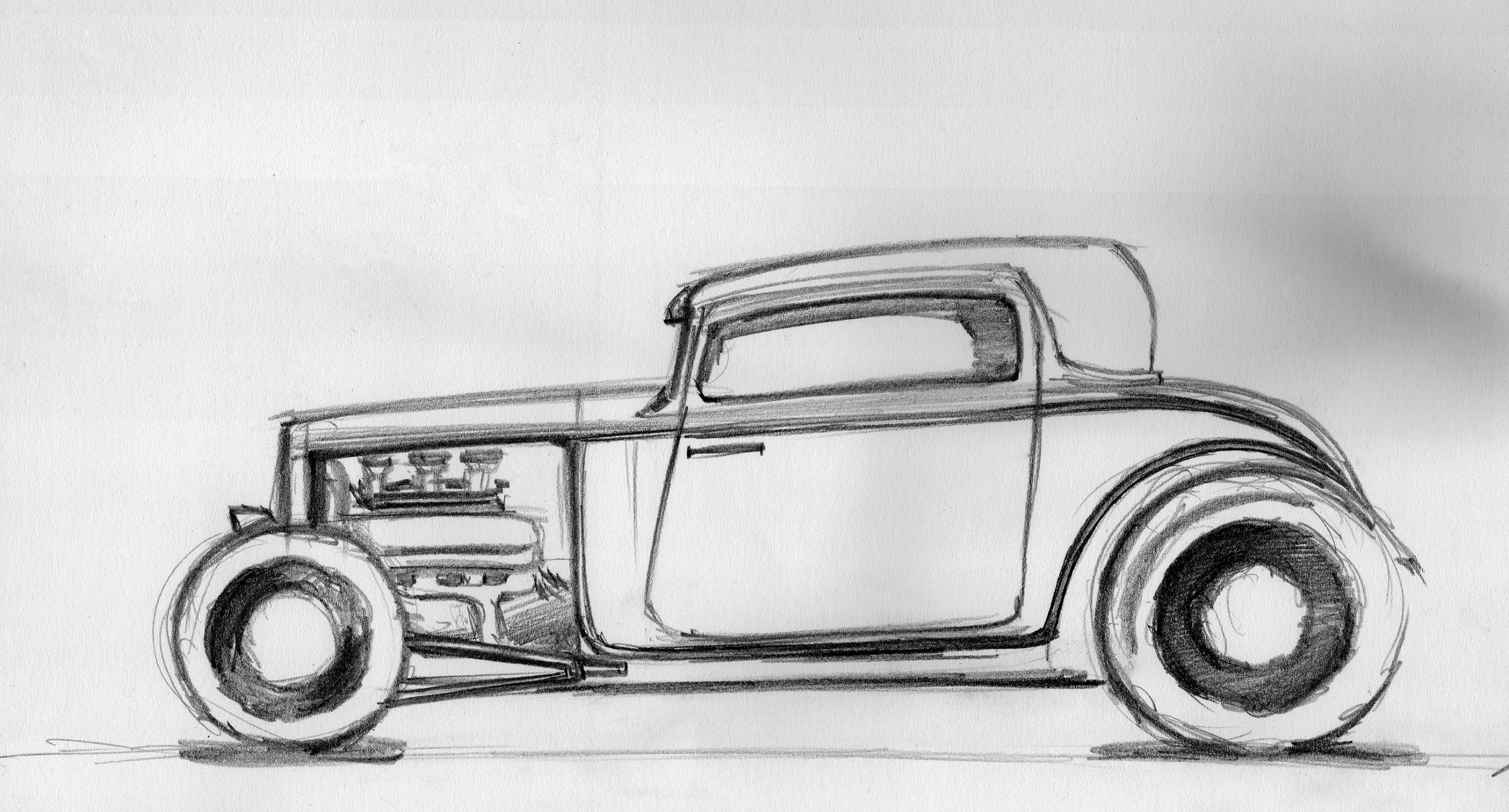3000x1615 How To Draw A Car - Retro Car Sketch