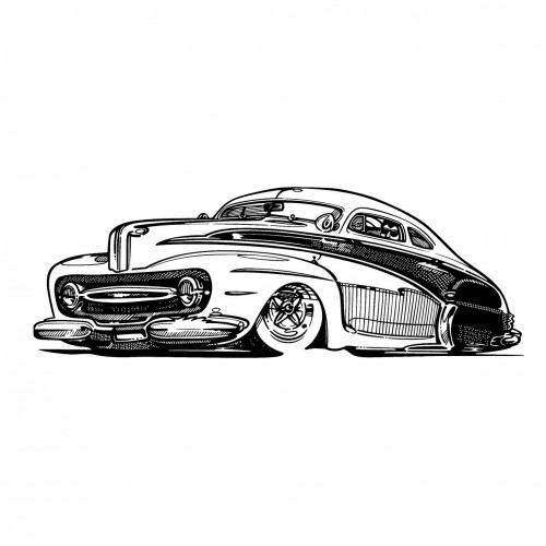 500x500 Retro Car Sketch America Fifties 5 (2 X 4) - Retro Car Sketch