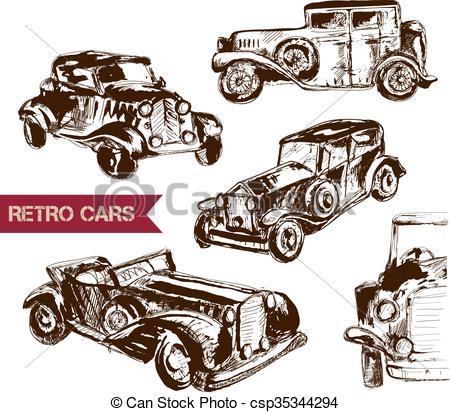 450x412 Retro Car Sketch For Your Design. Vector Illustration. Collection - Retro Car Sketch