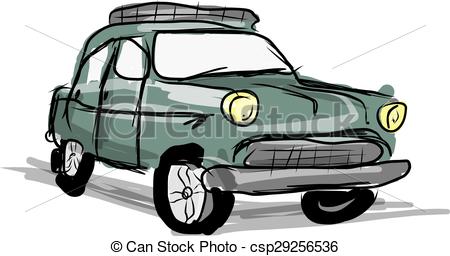 450x256 Retro Car Sketch For Your Design. Vector Illustration. - Retro Car Sketch