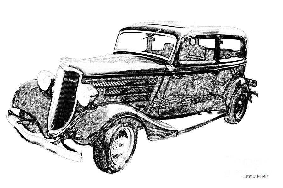 900x600 Vintage Car Art Ford Bw Pencil Sketch Photograph By Lesa Fine - Retro Car Sketch