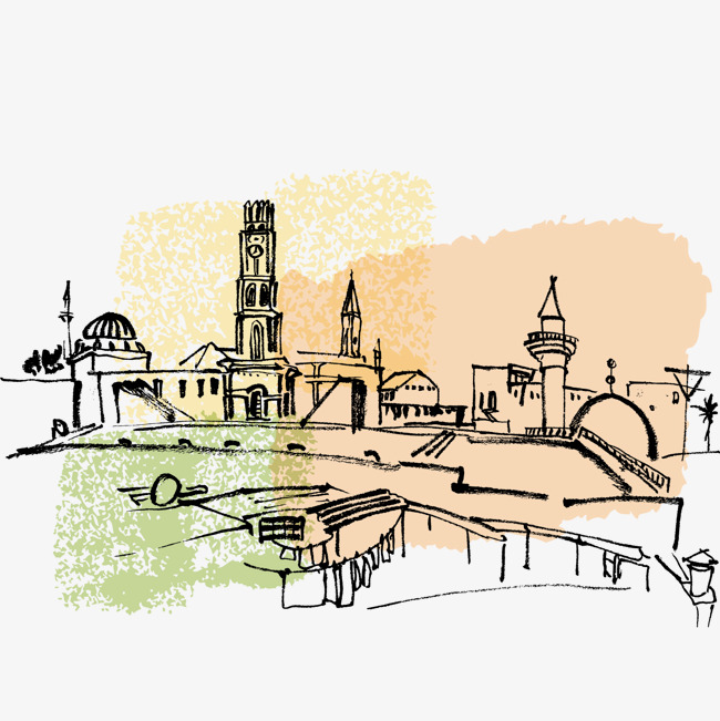 650x651 Vector Retro Architectural Sketches, Retro Vector, Castle, Bridge - Retro Sketches