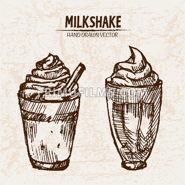 600x600 Digital Vector Detailed Line Art Milkshake With Whipped Cream Hand - Retro Sketches