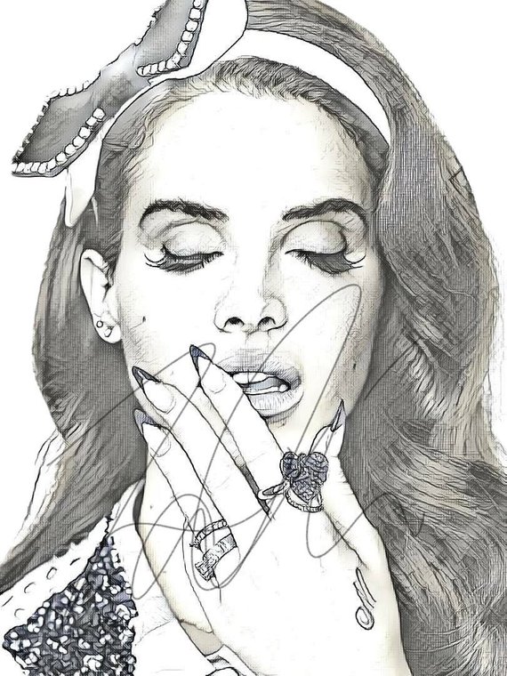 570x760 Lana Del Rey Drawing Sketch Print Wall Art Illustration Singer Etsy - Rey Sketch