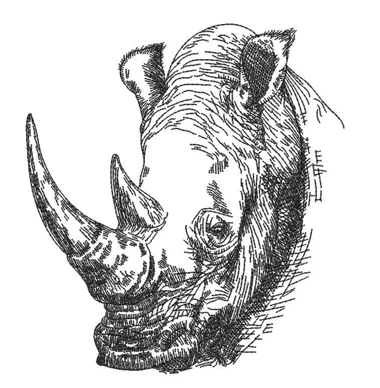 758x774 Stitch Delight Sds0615 Pencil Sketch Rhino All Design Sets - Rhino Pencil Sketch