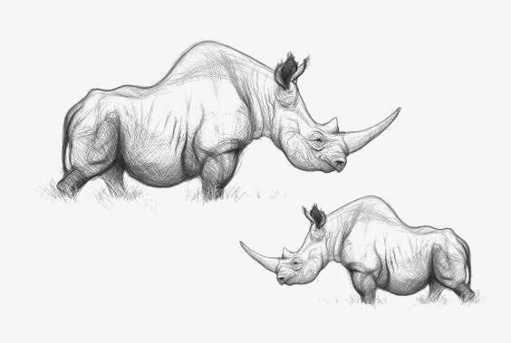 564x379 Rhinoceros, Hand Drawn Rhino, Sketch Rhino, Animal Png Image And - Rhinoceros Sketch
