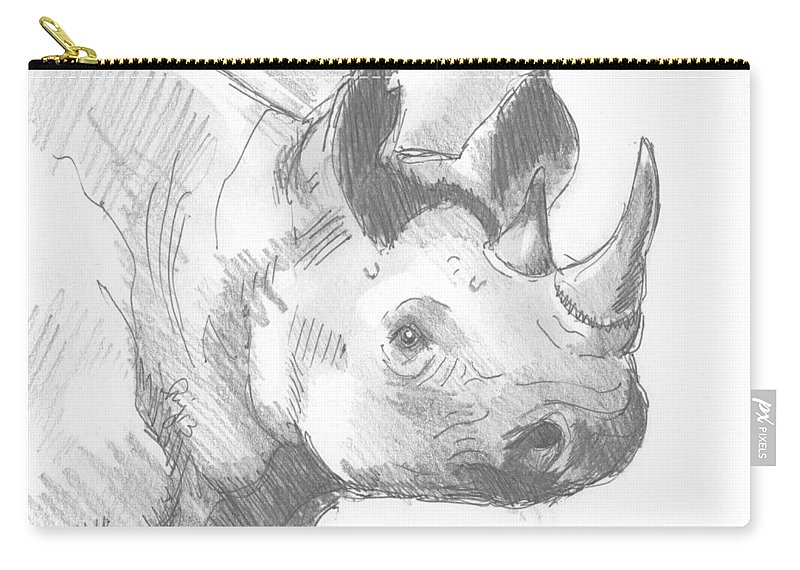 800x570 Rhinoceros Sketch Carry All Pouch For Sale By Mike Jory - Rhinoceros Sketch