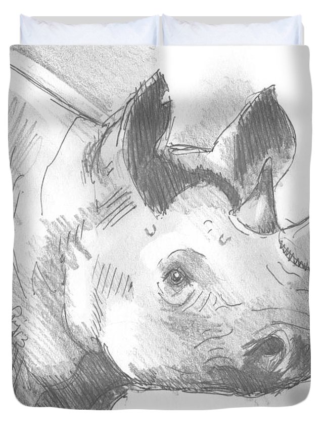 645x853 Rhinoceros Sketch Duvet Cover For Sale By Mike Jory - Rhinoceros Sketch
