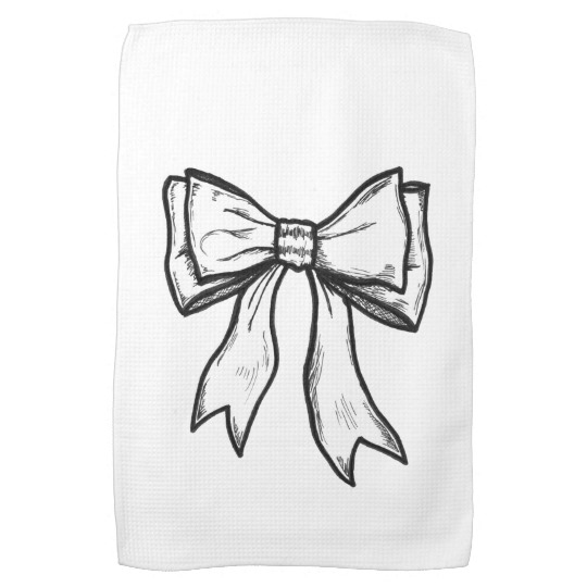 540x540 Ribbon Bow Black And White Drawing Kitchen Towel - Ribbon Bow Sketch