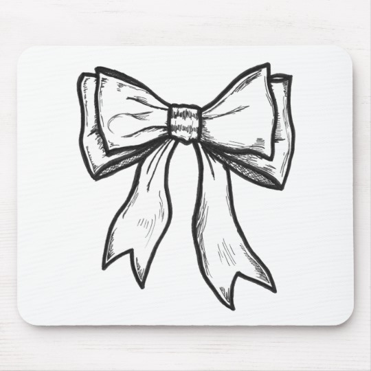 540x540 Ribbon Bow Black And White Drawing Mouse Pad - Ribbon Bow Sketch