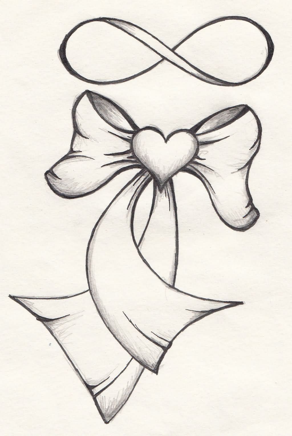1024x1529 Collection Of Bow Tattoo Drawing High Quality, Free Cliparts - Ribbon Bow Sketch