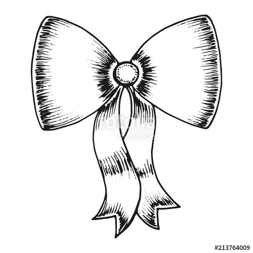 500x500 Bow With Ribbon Sketch Monochrome. Isolated On White Background - Ribbon Bow Sketch