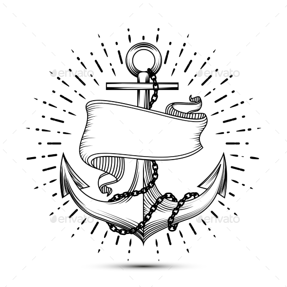 590x590 Vintage Anchor With Ribbon Sketch Sailor Tattoo By Neyro2008 - Ribbon Sketch