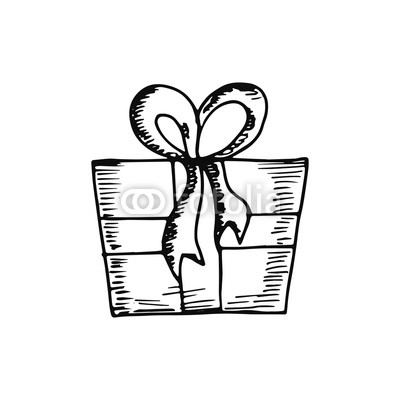 400x400 Gift With Ribbon Sketch On White Background Buy Photos Ap - Ribbon Sketch