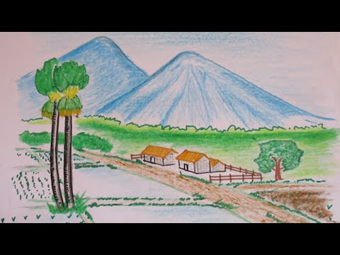 480x360 How To Draw A Beautiful Landscape With Mountain And Rice Paddies - Rice Field Sketch