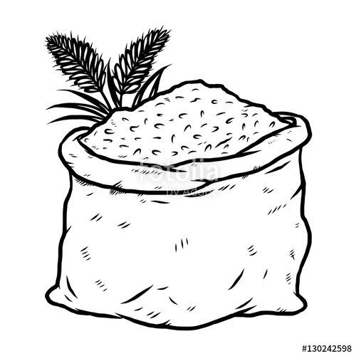 500x500 Rice Sack Cartoon Vector And Illustration, Black And White, Hand - Rice Sketch