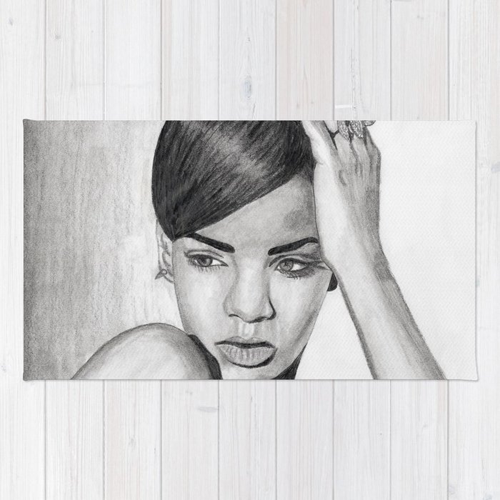 700x700 Rihanna Pencil Sketch Rug By Karenweber Society6 - Rihanna Sketch
