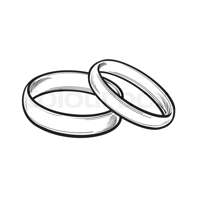 800x800 Pair Of Traditional Golden Wedding Rings, Sketch Style - Ring Sketch