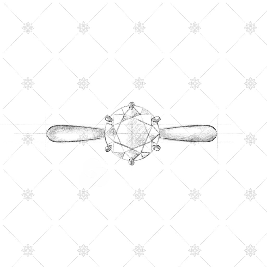 1024x1024 6 Claw Round Diamond Ring Sketch - Ring Sketch
