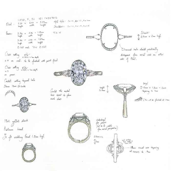 700x700 Oval Pear Diamond Ring Sketch Rs - Ring Sketch