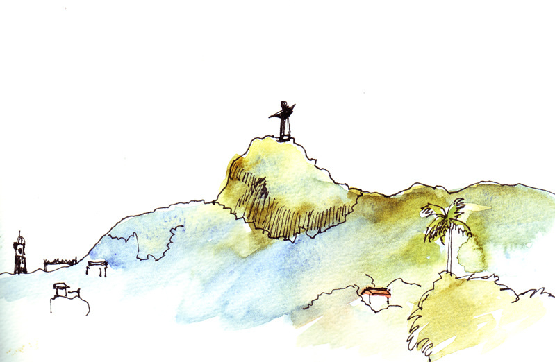 799x522 Sketch Of Christo Redentor From The Minivan, Rio De - Rio De Janeiro Sketch