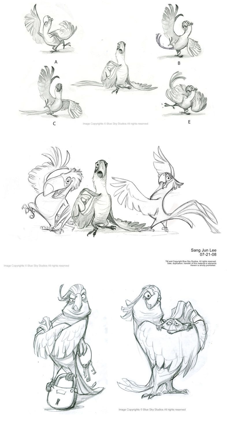 800x1483 Personagens Do Filme Rio, Da Blue Sky, Por Sangjun Lee Sketch - Rio Sketch