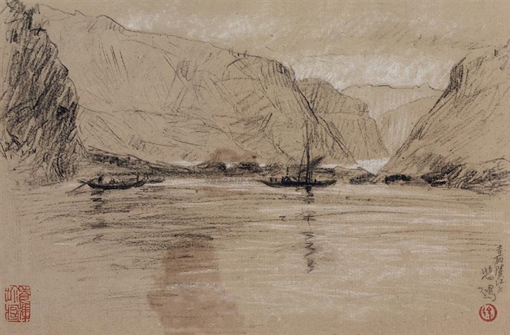 715x470 Sketch Of On The Jialing River By Xu Beihong On Artnet - River Bank Sketch