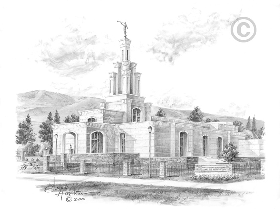 576x430 Columbia River Temple Sketch (5x7 Print) - River Sketch