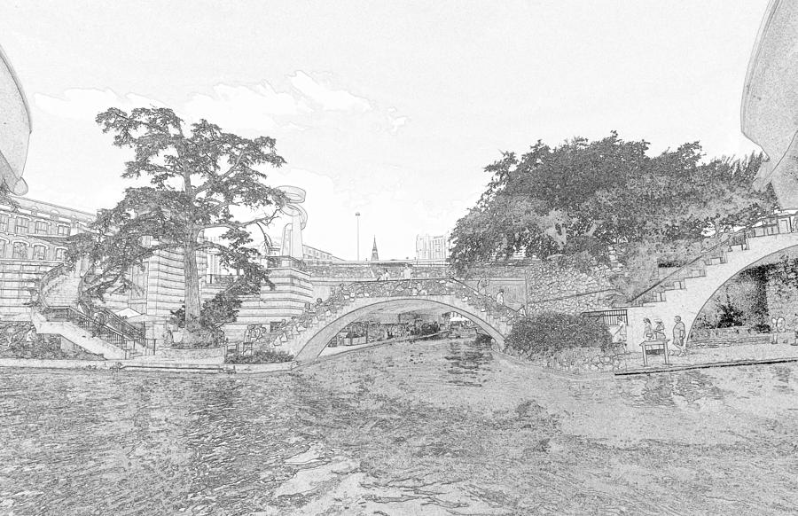 900x582 River Walk Sketch Photograph By C H Apperson - River Sketch
