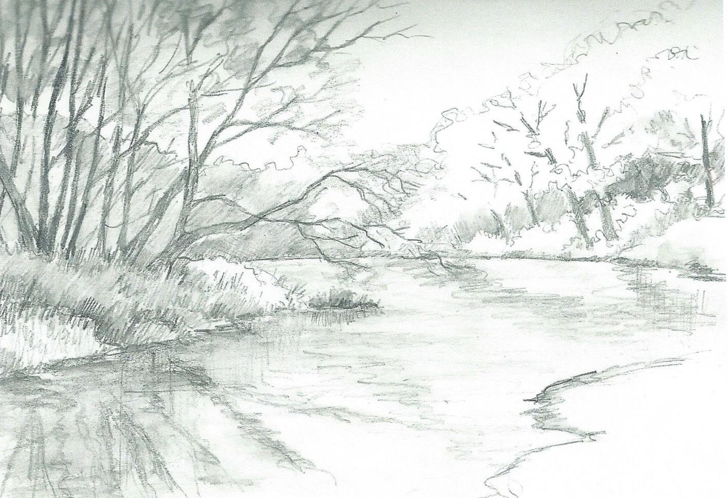 1415x968 Sketch Drawing River - River Sketch