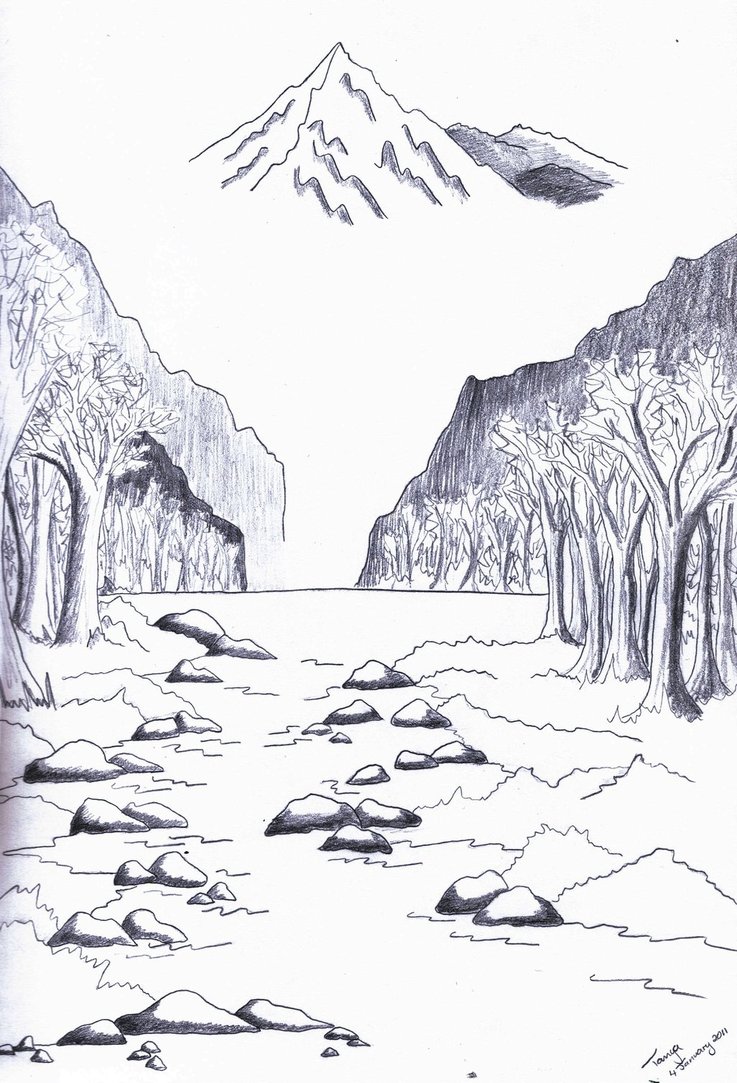 737x1083 Mountain River - River Sketch Images