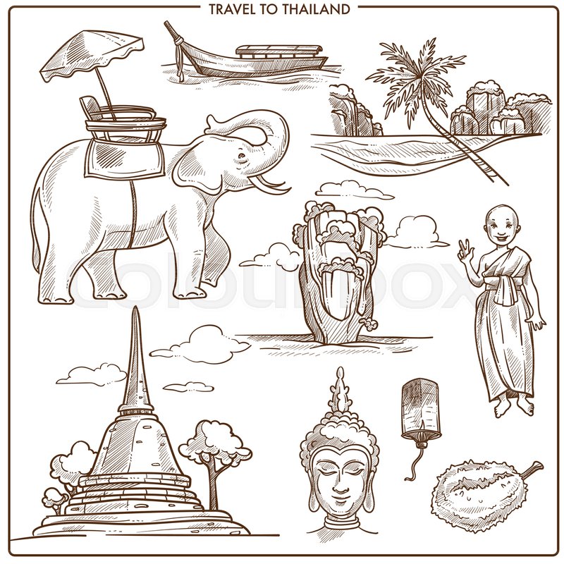 800x800 Thailand Travel Symbols And Tourism Landmarks Sketch Icons. Vector - Riverboat Sketch