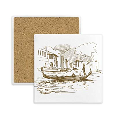425x425 River Boat Landmark Sketch Landscape Square Coaster - Riverboat Sketch
