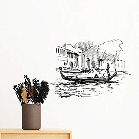 450x450 Diythinker River Boat Landmark Sketch Landscape Removable Wall - Riverboat Sketch