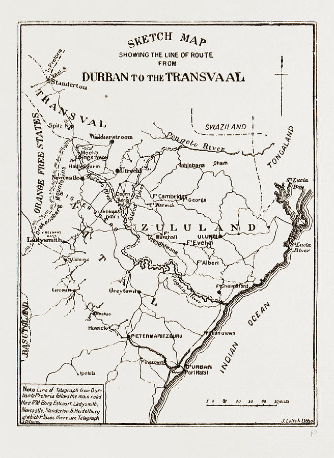 656x900 Sketch Map Showing The Road From Durban To The Transvaal Drawing - Road Map Sketch