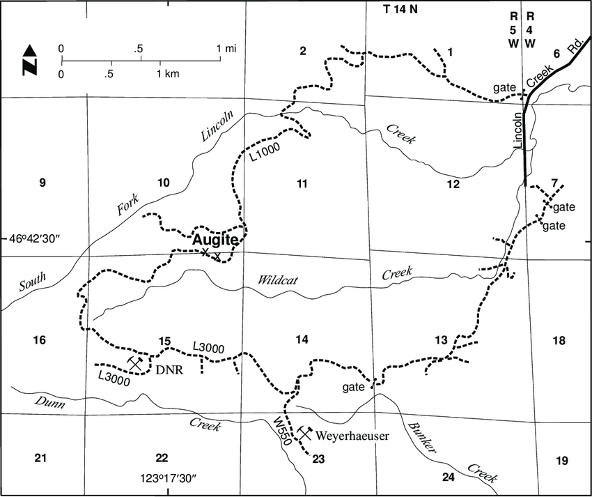 850x713 Sketch Map Of Logging Road Network Showing Location Of Augite - Road Map Sketch