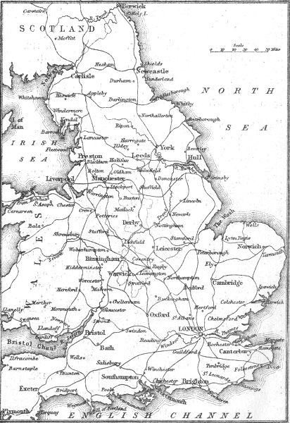 412x600 Uk Sketch Map Of England And Wales Antique Print 1874 - Road Map Sketch