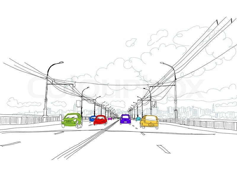 800x589 Sketch Of Traffic Road In City For Your Design Stock Vector - Road Sketch