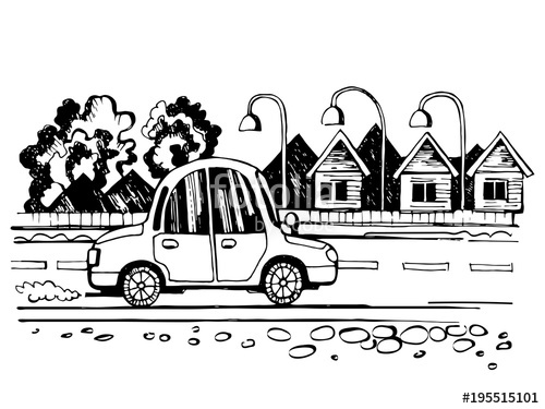 500x375 The Car Is Going On The Road Sketch. Stock Image And Royalty Free - Road Sketch