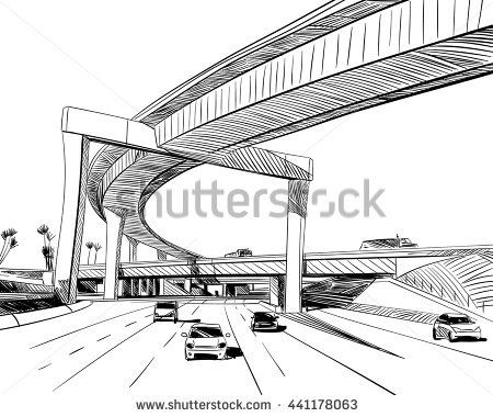 450x380 The Industrial Road Sketch Design. Hand Drawn Vector Illustration - Road Sketch
