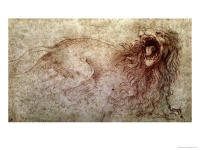 400x300 Sketch Of A Roaring Lion Giclee Print By Leonardo Da Vinci - Roaring Lion Sketch