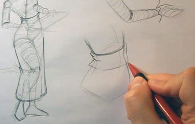 400x255 How To Draw A Geisha And Create Epic Flowing Robes - Robe Sketch