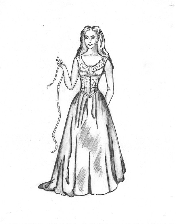 612x778 Lifesizegreenvelvetrobe - Robe Sketch