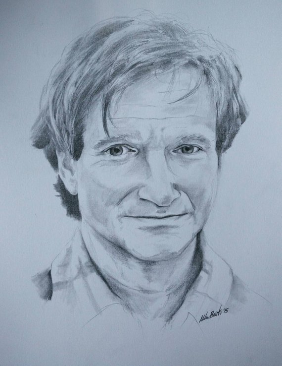 570x738 Robin Williams Realistic Portrait Drawing By Mike Milky Baxter Etsy - Robin Williams Sketch