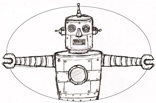 600x398 Tin Robot Pencil Sketch Todd Bane - Robot Sketch