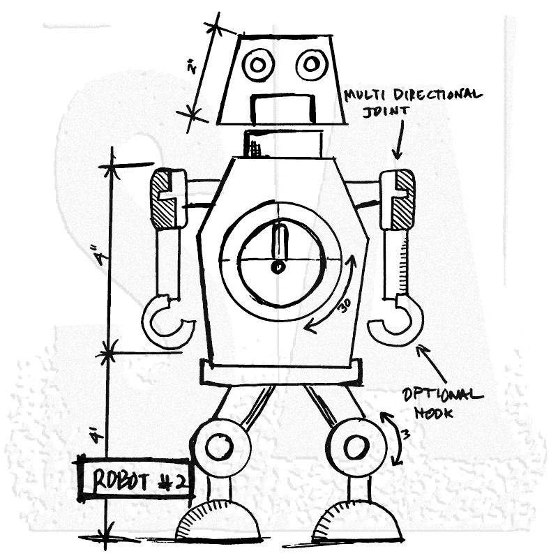 800x800 Tim Holtz Wood Mounted Stamp - Robot Sketch Images